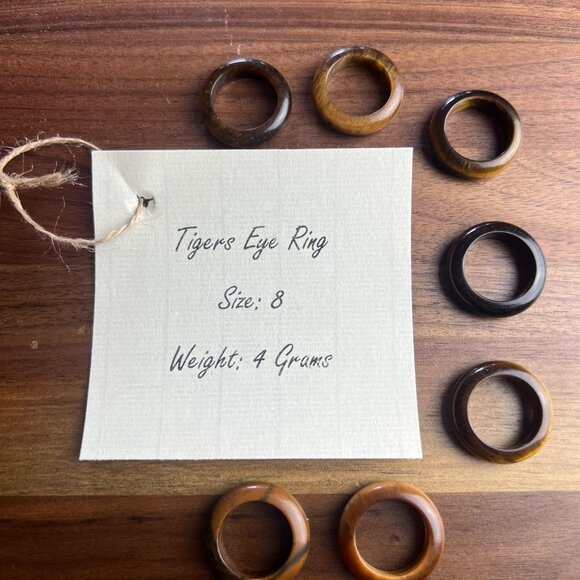 Solid Tigers Eye Ring, Unisex Tigers Eye 7mm Band, Chakra Ring, Size 8 - Picture 4 of 6